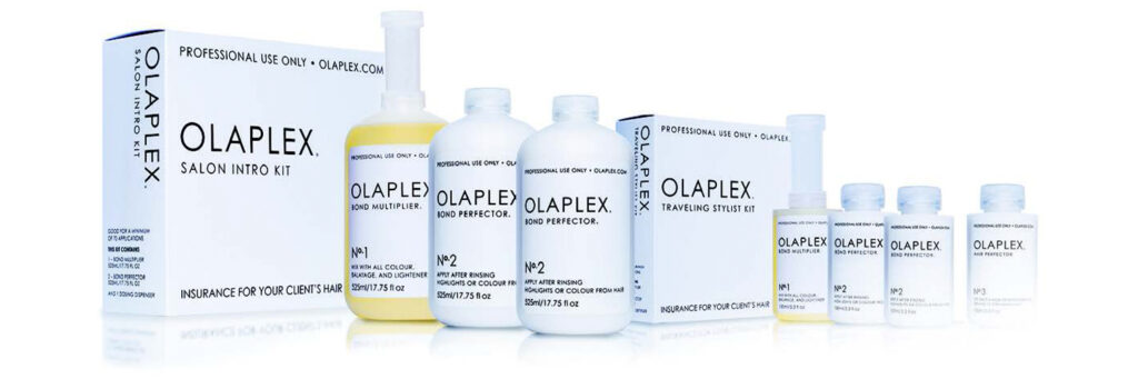 Gama de productos de los tratamientos Olaplex para el cuidado del cabello.